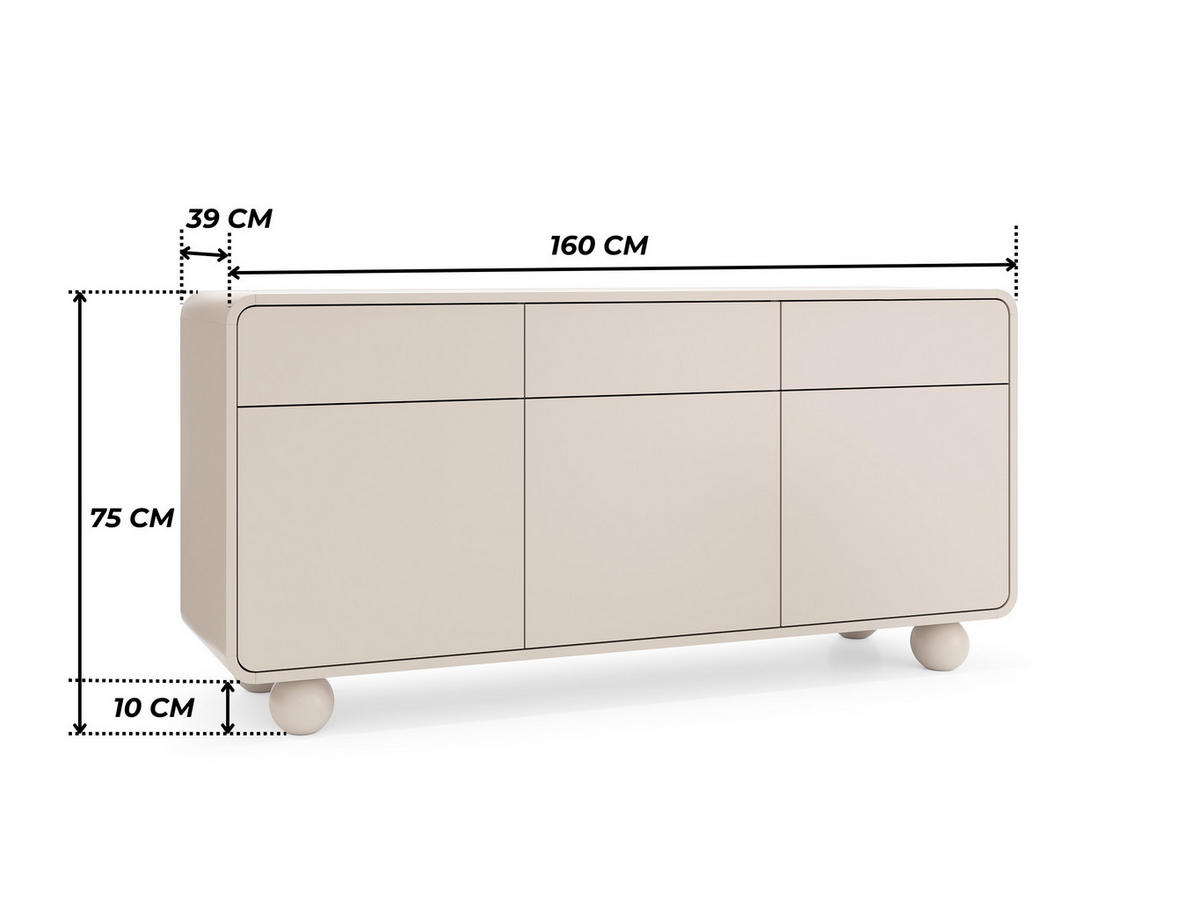 KOMMODE ORION (Cashmere, Abgerundete Kanten, Kugelfüße, Push to Open) - Kaschmir, Holz/Holzwerkstoff (160/75/39cm) - Ravio