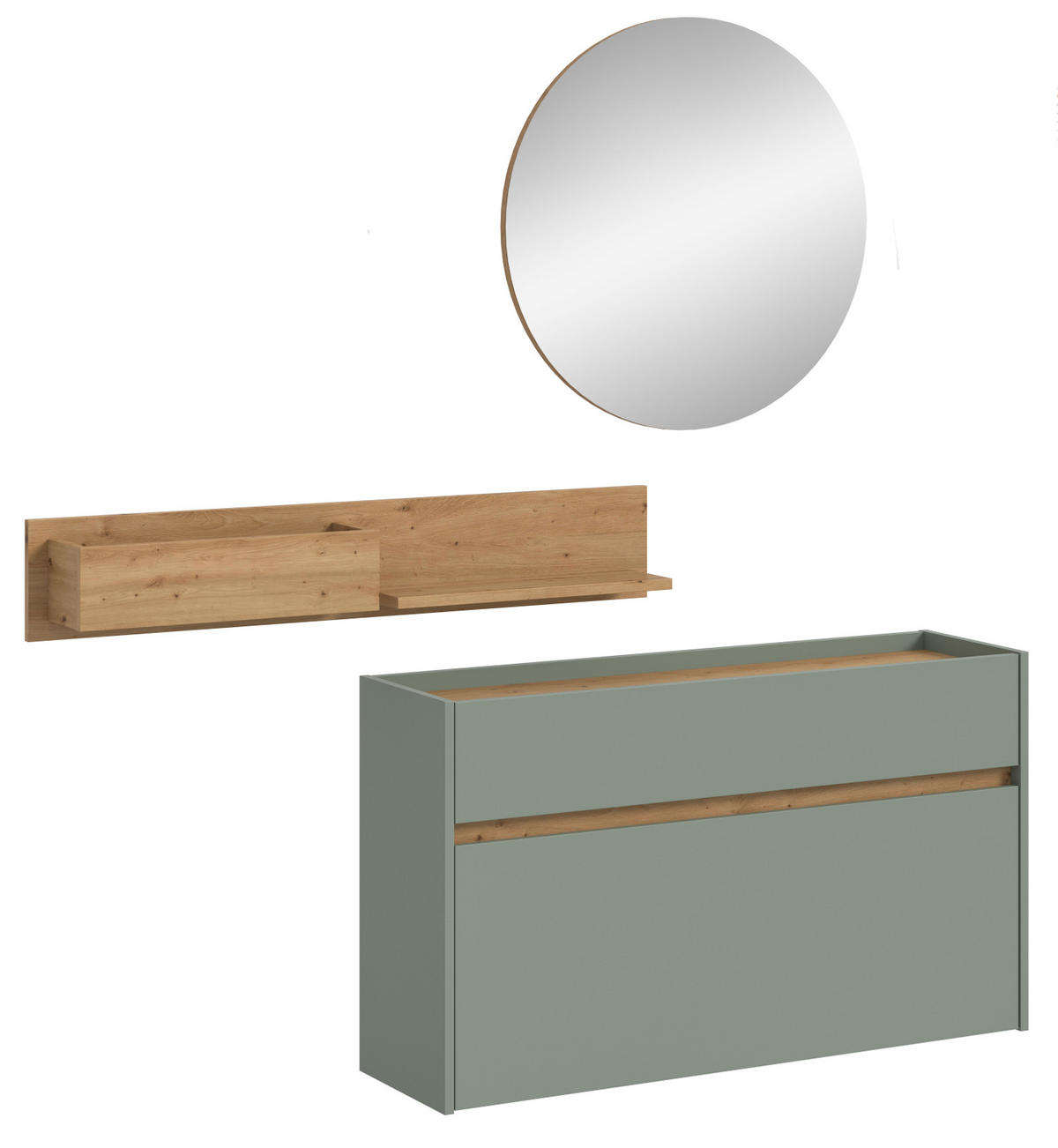 GARDEROBEN-SET Salbei grün, Artisan Eiche 140 cm 3-teilig, Garderobenschränke hängend - Salbeigrün/Eiche Artisan, Glas/Holzwerkstoff (140/197/32cm) - Inn.Furn