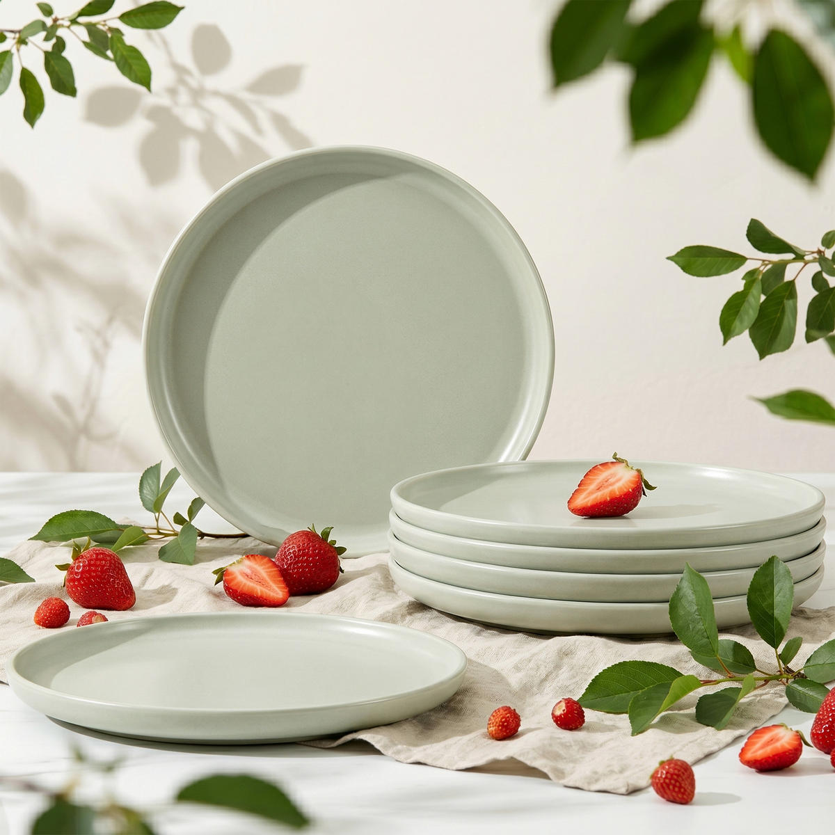 TELLER-SET VICTO 6-tlg Dessertteller, matt beige/grün/grau - Hellgrün, Keramik (20/2/20cm) - KONSIMO®