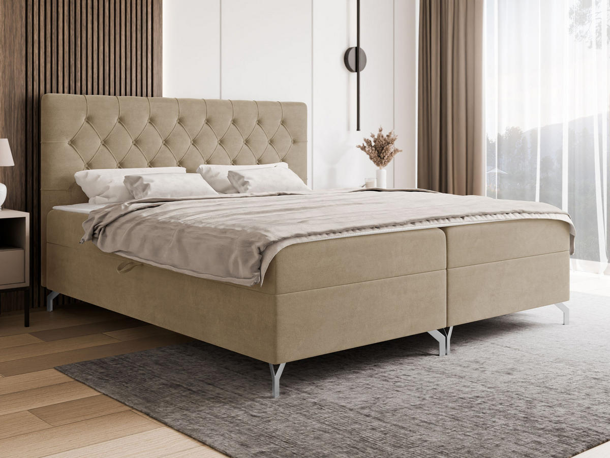 BOXBETT Guilette - H3 - Hellbraun/Silberfarben, Holz/Holzwerkstoff (160/200cm) - MIRJAN24