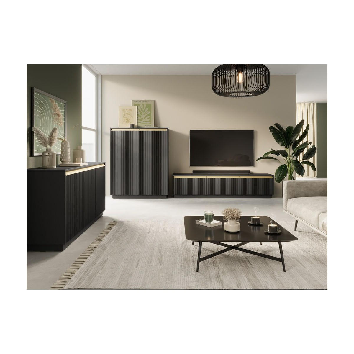 WOHNZIMMER Set 3-tlg. – Royal – Schwarz - Schwarz, Holzwerkstoff (181.5/42/39cm) - hi-markt