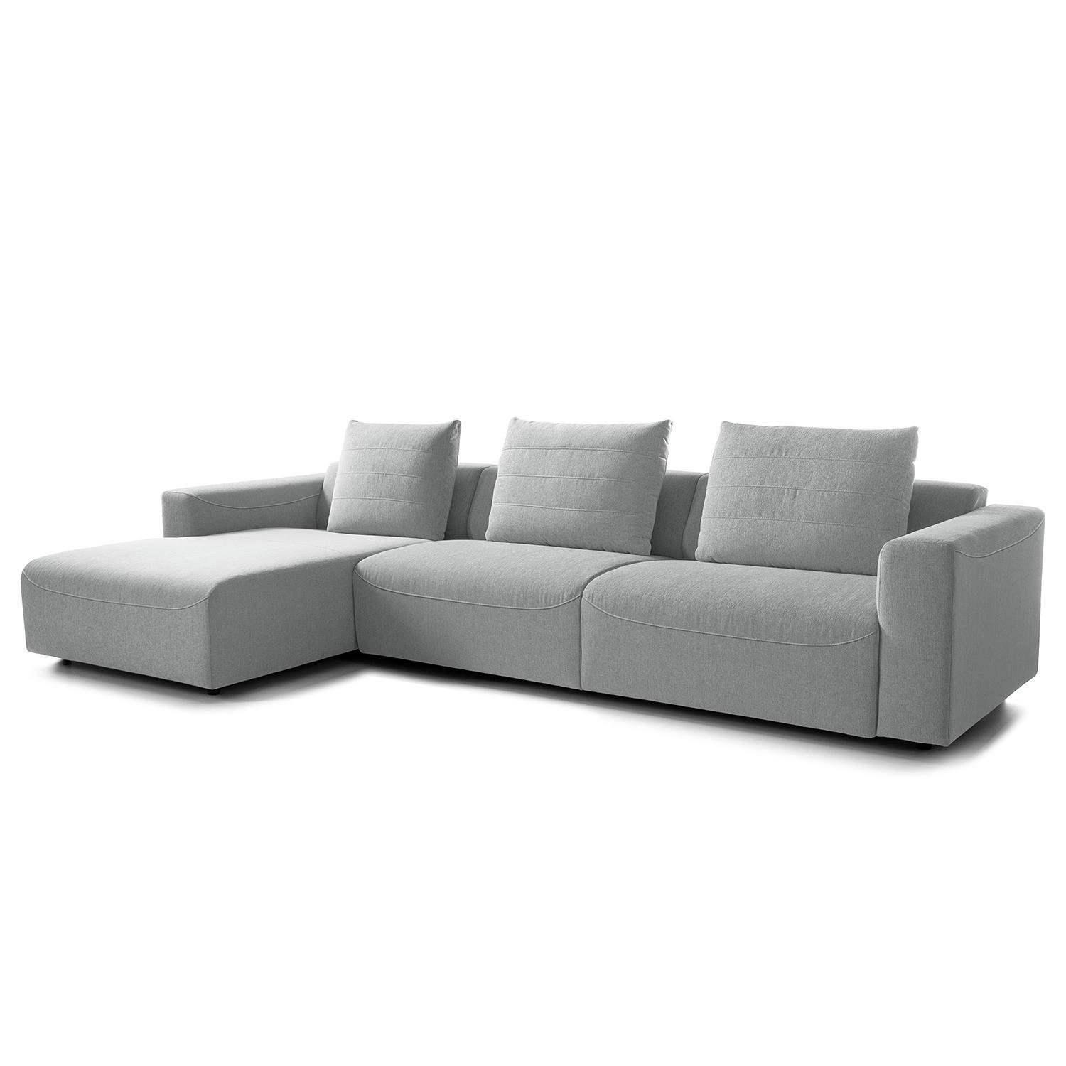 3-SITZER ECKSOFA mit Longchair - Webstoff - Hellgrau/Schwarz, Kunststoff/Textil (320/170cm) - home24