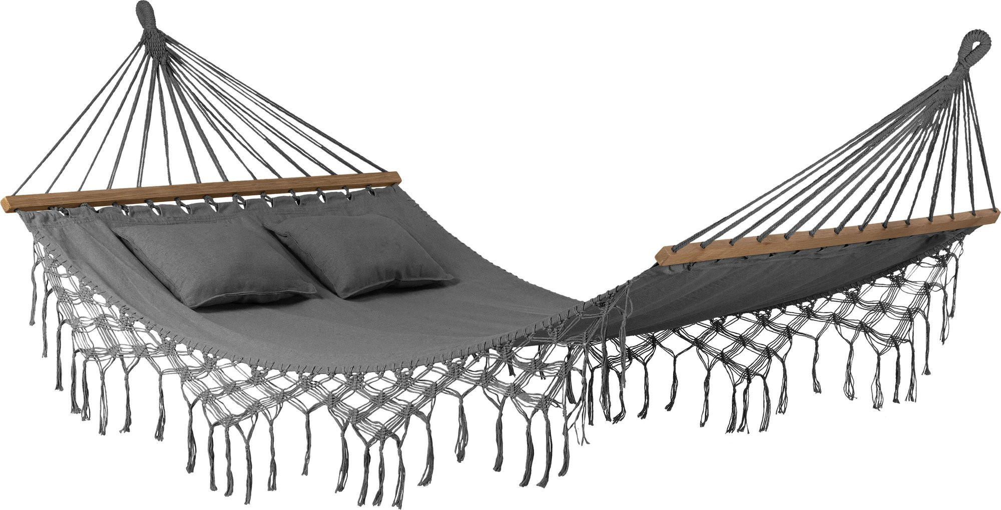 HÄNGEMATTE mit 2 Kissen, 200/150 cm, bis 220 kg, für 2 Personen - Grau, Textil (200/1/150cm) - Outtec