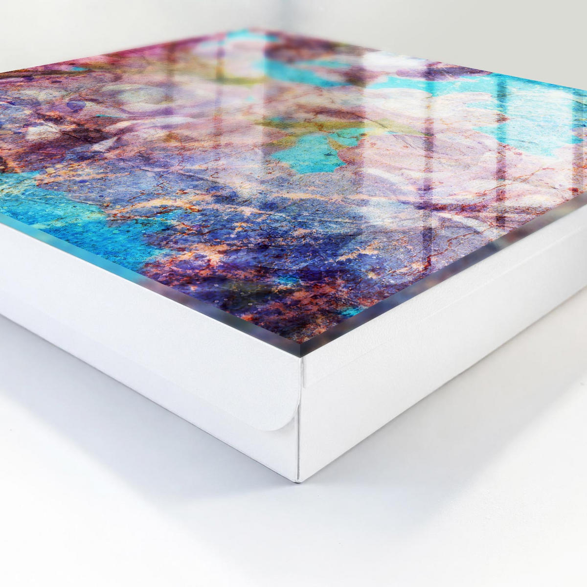 SCHLÜSSELBOX Weiß 30x30 cm – Türöffnung nach rechts - Bunte Blumen - Blau, Metall (30/30/5cm) - TULUP