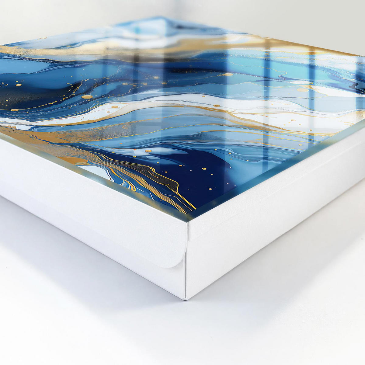 SCHLÜSSELBOX Weiß 30x30 cm – Türöffnung nach rechts - Farbenfroher Wirbel - Blau, Metall (30/30/5cm) - TULUP
