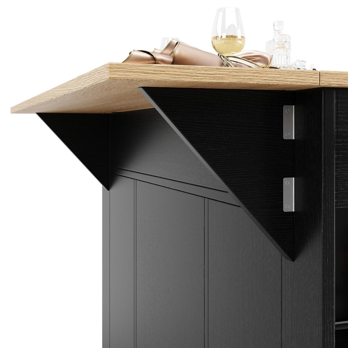 KÜCHENINSEL 151.5x85x91.7cm Schwarz mit Klapptisch & Schubladen - Schwarz, Holzwerkstoff (151.5/91.7/85cm) - Modfu