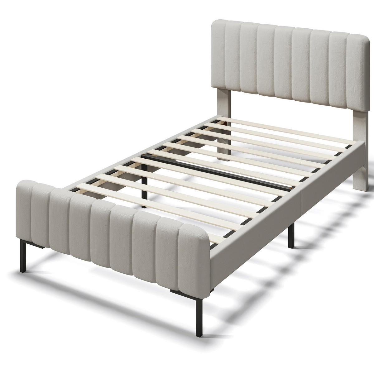 POLSTERBETT aus Leinen 90x200 cm in Beige mit Lattenrost & Matratze - Beige, Textil (90/200cm) - Modfu