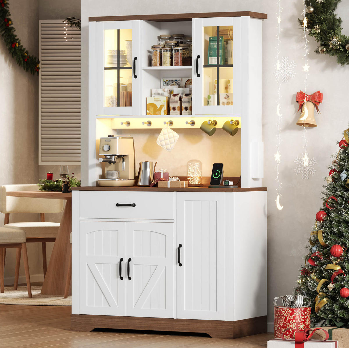 BUFFETSCHRANK 105/40/185 cm natur/weiß aus MDF mit LED - Naturfarben, Holzwerkstoff (105/185/40cm) - OKWISH