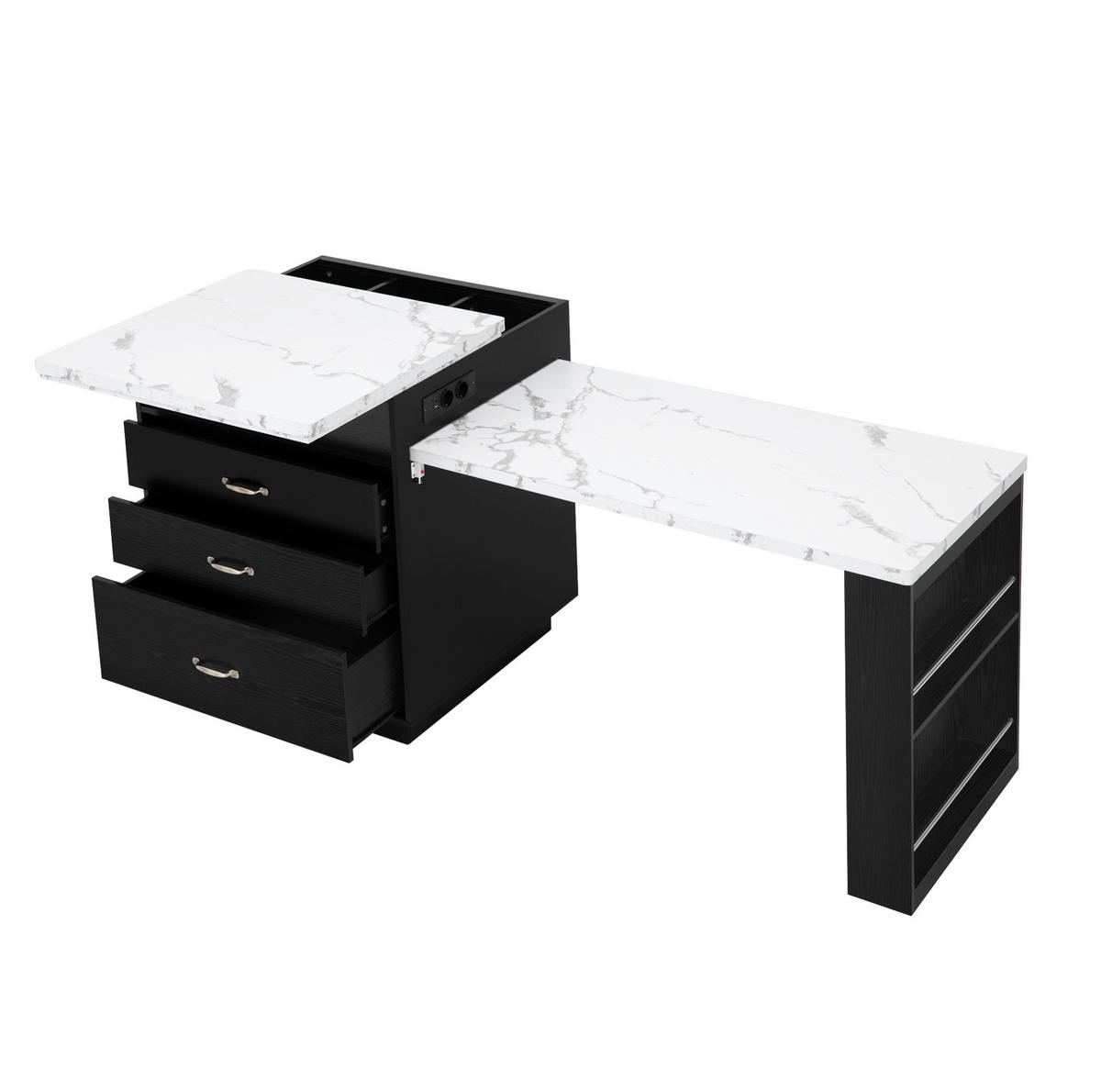 KUCHYNSKÝ ostrovček 125,5–187,5 × 71 × 93 cm, MDF, čierny, výsuvný s LED - čierna, kompozitné drevo (125.5/93/71cm) - BEAOK