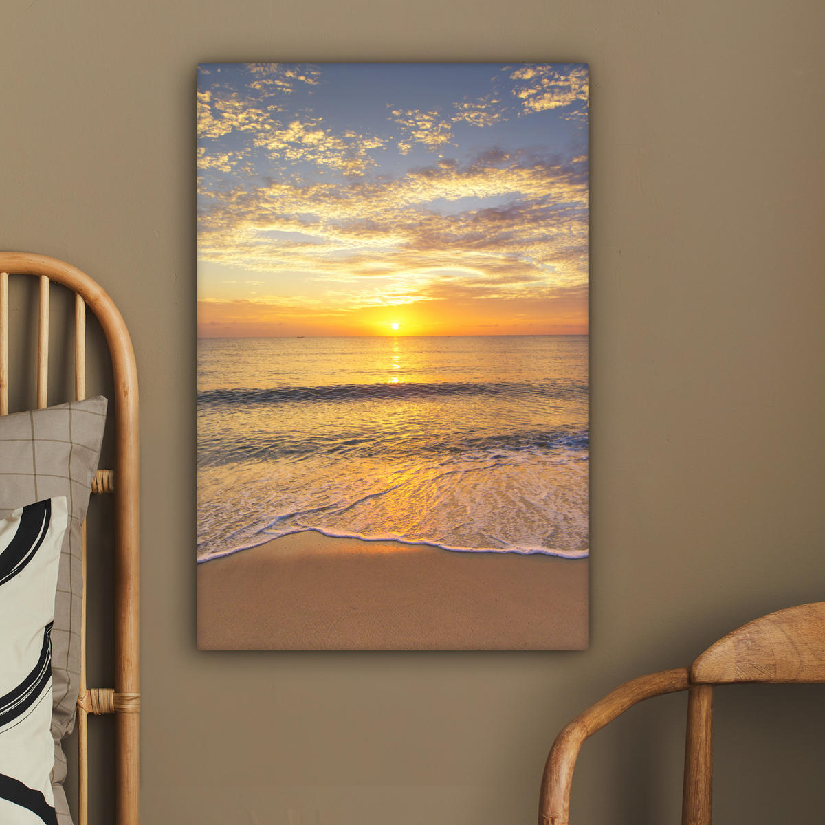 LEINWANDBILD Strand - Sonnenuntergang - Meer 40x60 cm - Gelb, Textil (40/60cm) - MuchoWow