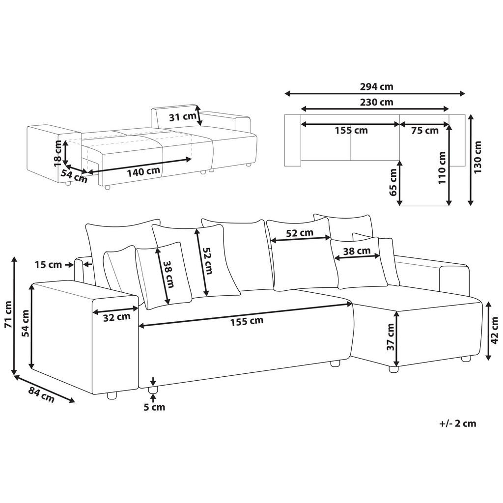 Thumbnail - Beliani 3-Sitzer-Ecksofa, Schwarz, Grau, Textil, L-Form, 294x130 cm, Wohnzimmer, Sofas & Couches, Wohnlandschaften, Ecks...
