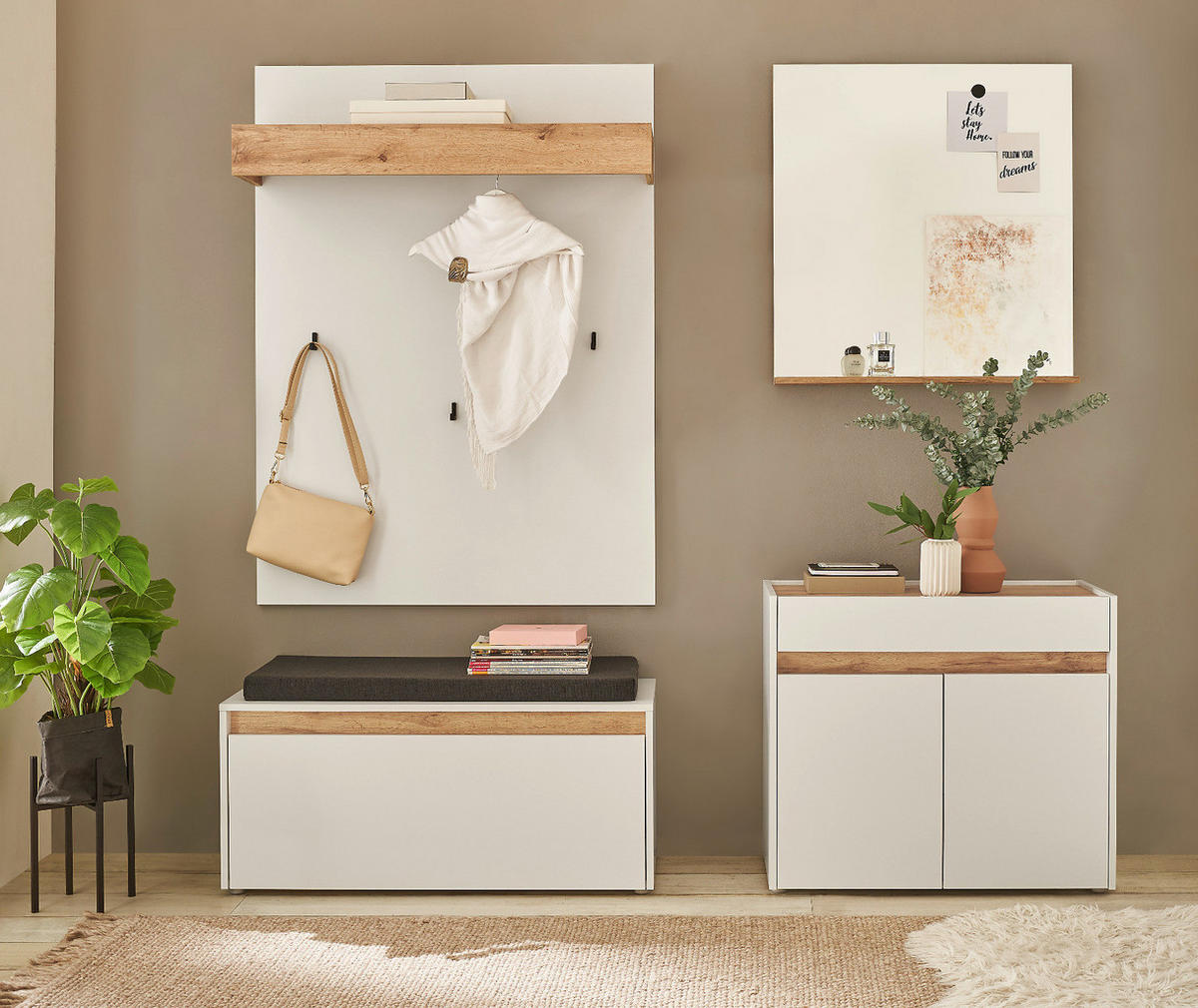 SCHUHSCHRANK weiß, Eiche Wotan 80 cm, Flurkommode mit Schubladen - Silberfarben/Eiche Wotan, Holzwerkstoff/Kunststoff (80/70/40cm) - Furn.Design