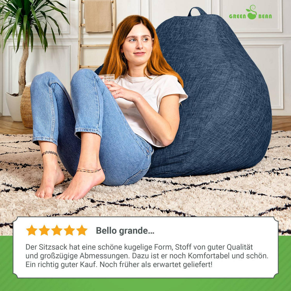 SITZSACK Indoor "Home Linen" - 200 Liter - Dunkelblau, Textil (80/90/50cm) - Green Bean
