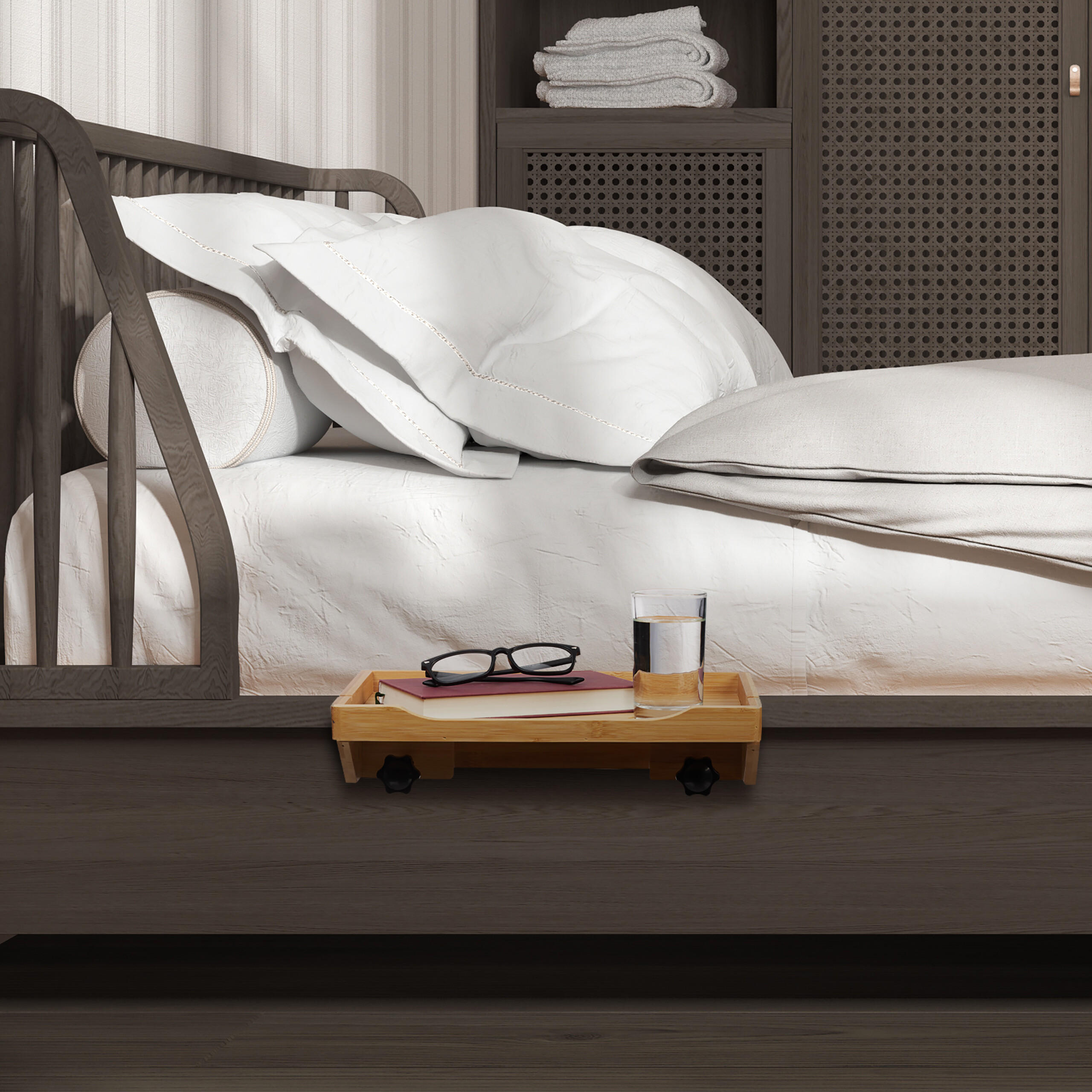 BETTABLAGE - Hellbraun, Holz/Kunststoff (36/9/25.5cm) - Relaxdays