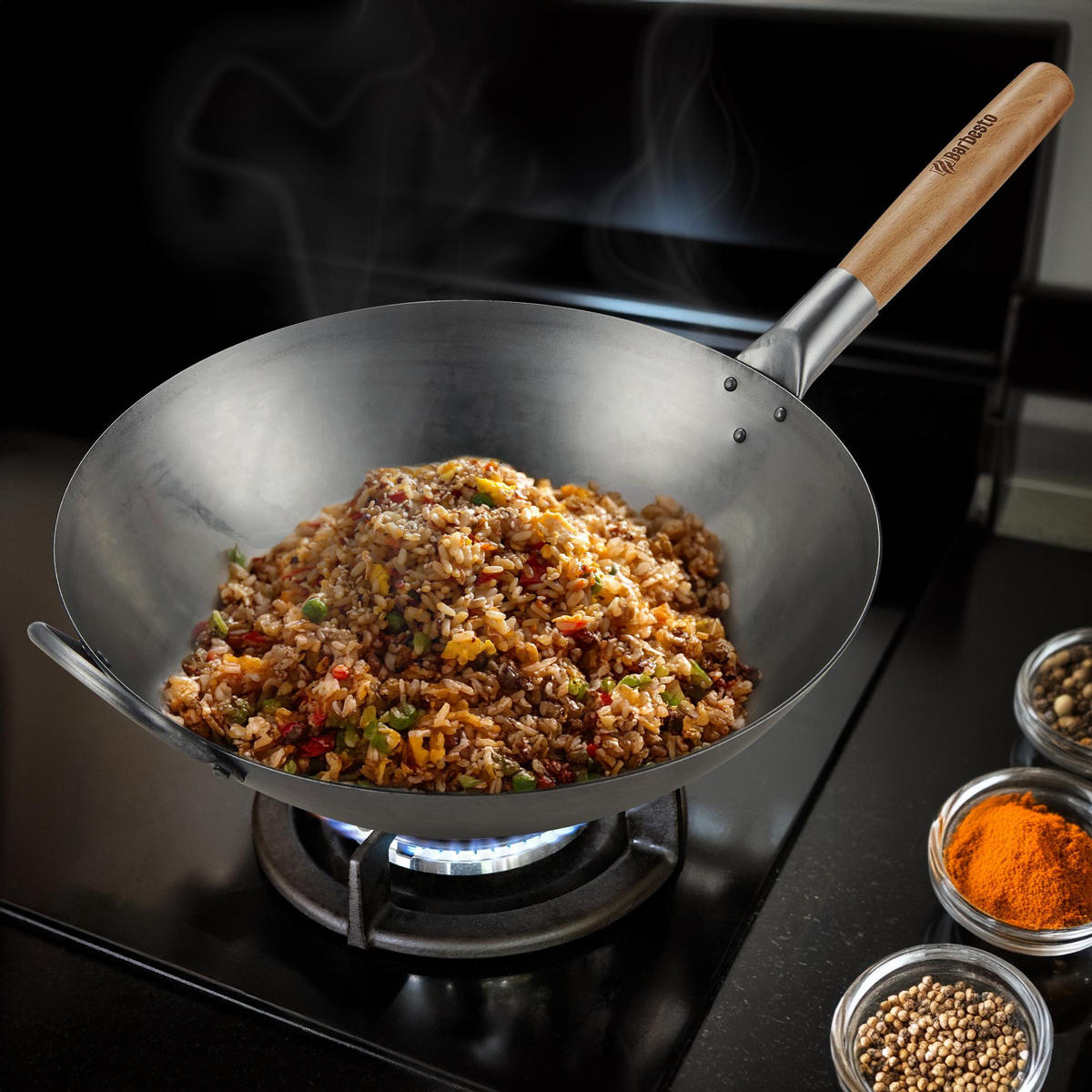 WOK - Eukalyptusholzfarben, Metall (36cm) - CLP