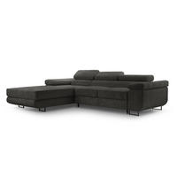ECKSOFA GIULIO Grau Velours-Stoff mit Schlaffunktion - Grau, Holz (280/203cm) - MASSENO