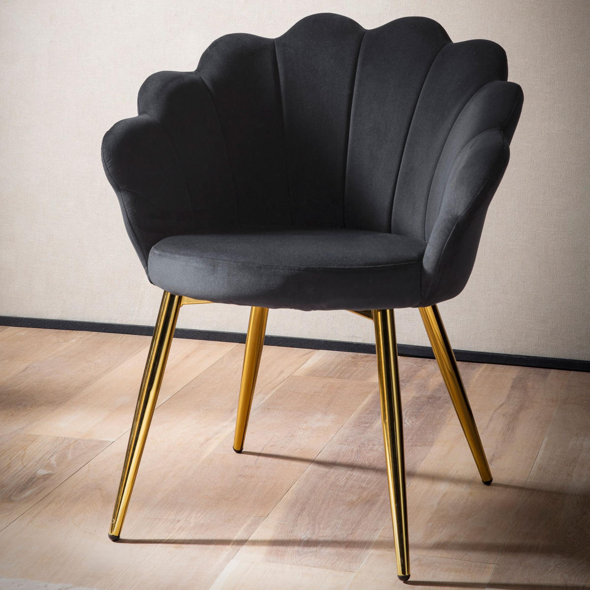 ESSZIMMERSTUHL Samtbezug mit Metallgestell Schalenform Skandinavisch gepolstert, Schwarz 53x48x80 cm - Goldfarben/Schwarz, Textil/Metall (53/80/48cm) - KADIMA DESIGN