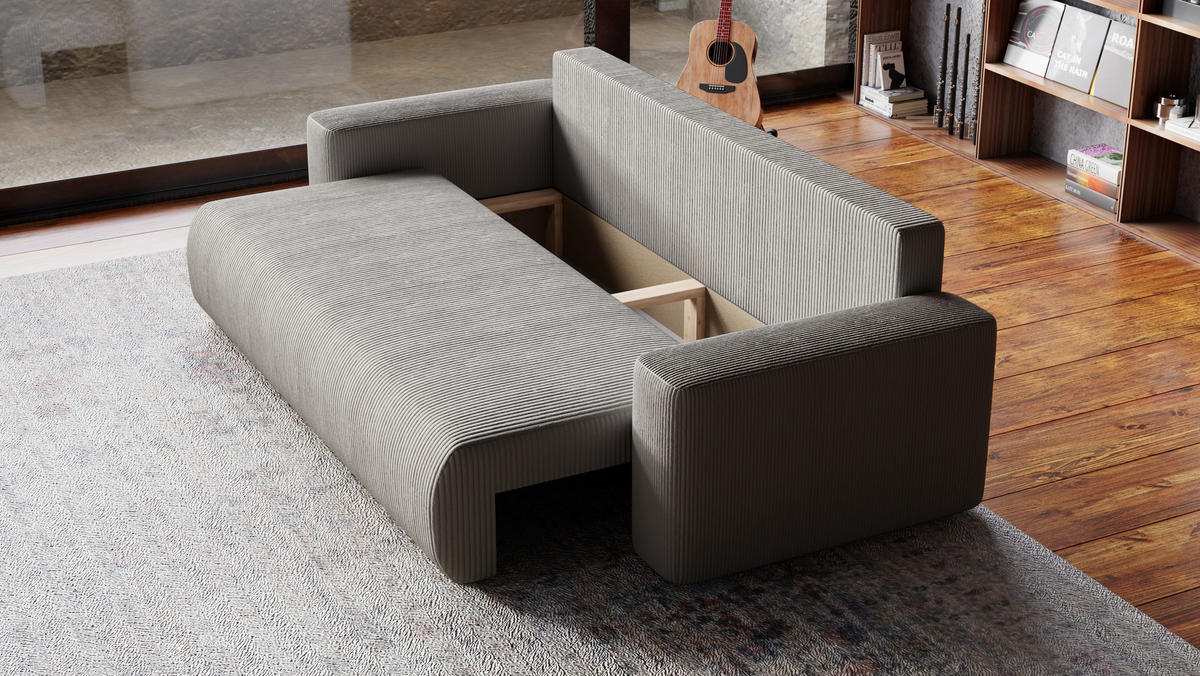 SOFA Bubi mit Bettkasten und Schlaffunktion, Cordstoff - Beige, Holzwerkstoff (242/85/95cm)