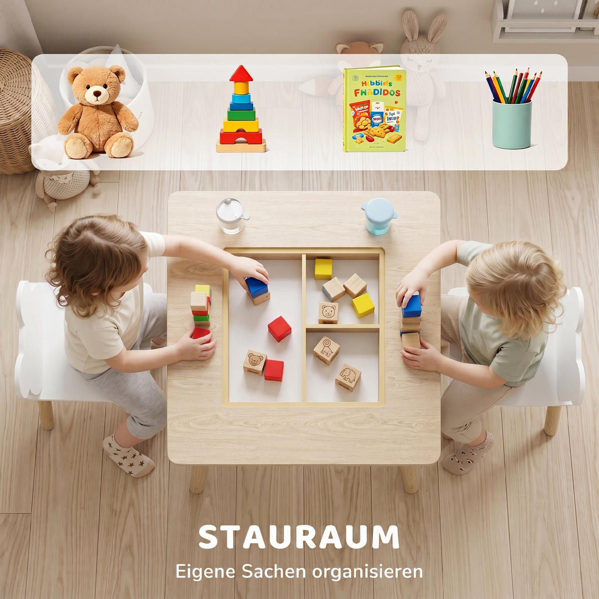 KINDERTISCHGRUPPE Naturfarben 60.0/60.0/44.0cm - Naturfarben, Holzwerkstoff (60/44/60cm)
