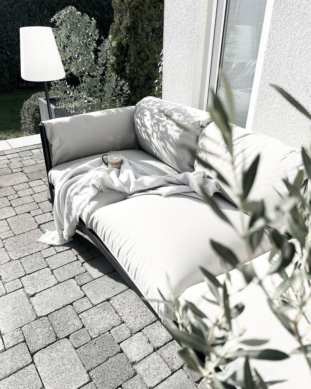 5-SITZER LOUNGE SET 3-teilig hellgrau/schwarz Esperia - Hellgrau/Schwarz, Textil/Metall (211/80/96cm) - Beliani
