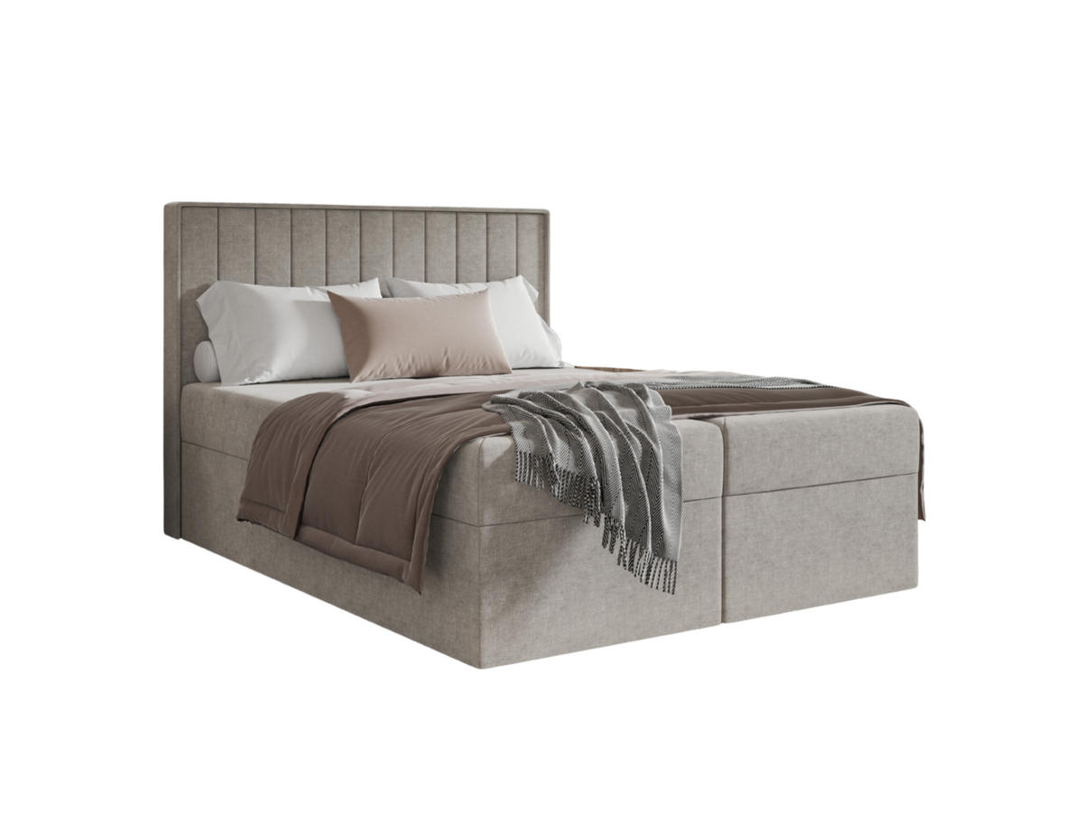 BOXBETT - Taschenmatratze + Topper 160x200 beige Chenille - Beige, Holz/Holzwerkstoff (160/200cm) - SIMKAM Furniture