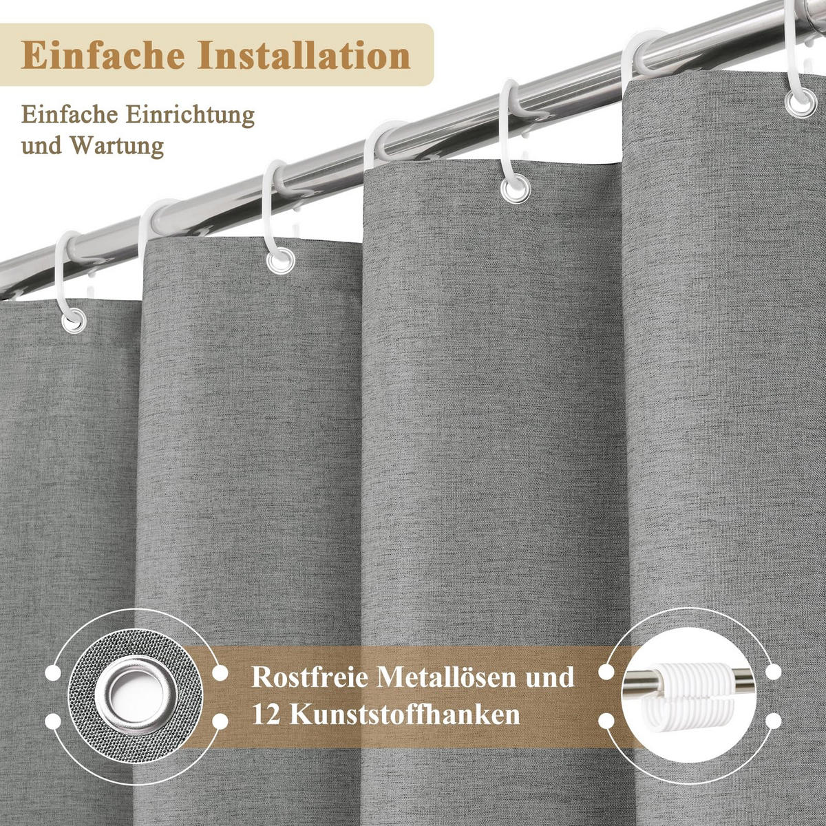 DUSCHVORHANG Leinen Wasserdicht Grau 180/180 cm - Grau, Textil (180/180cm) - Kaket
