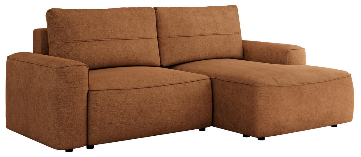 ECKSOFA BELLUNO L Orange Strukture - Rechts - Schwarz/Orange, Textil (233/144cm) - MKS