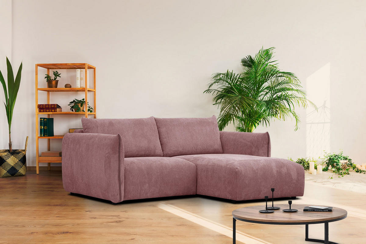ECKSOFA TAUER 3-Sitzer, altrosa - Schwarz/Altrosa, Holzwerkstoff/Kunststoff (206/173cm) - Courtois Laville