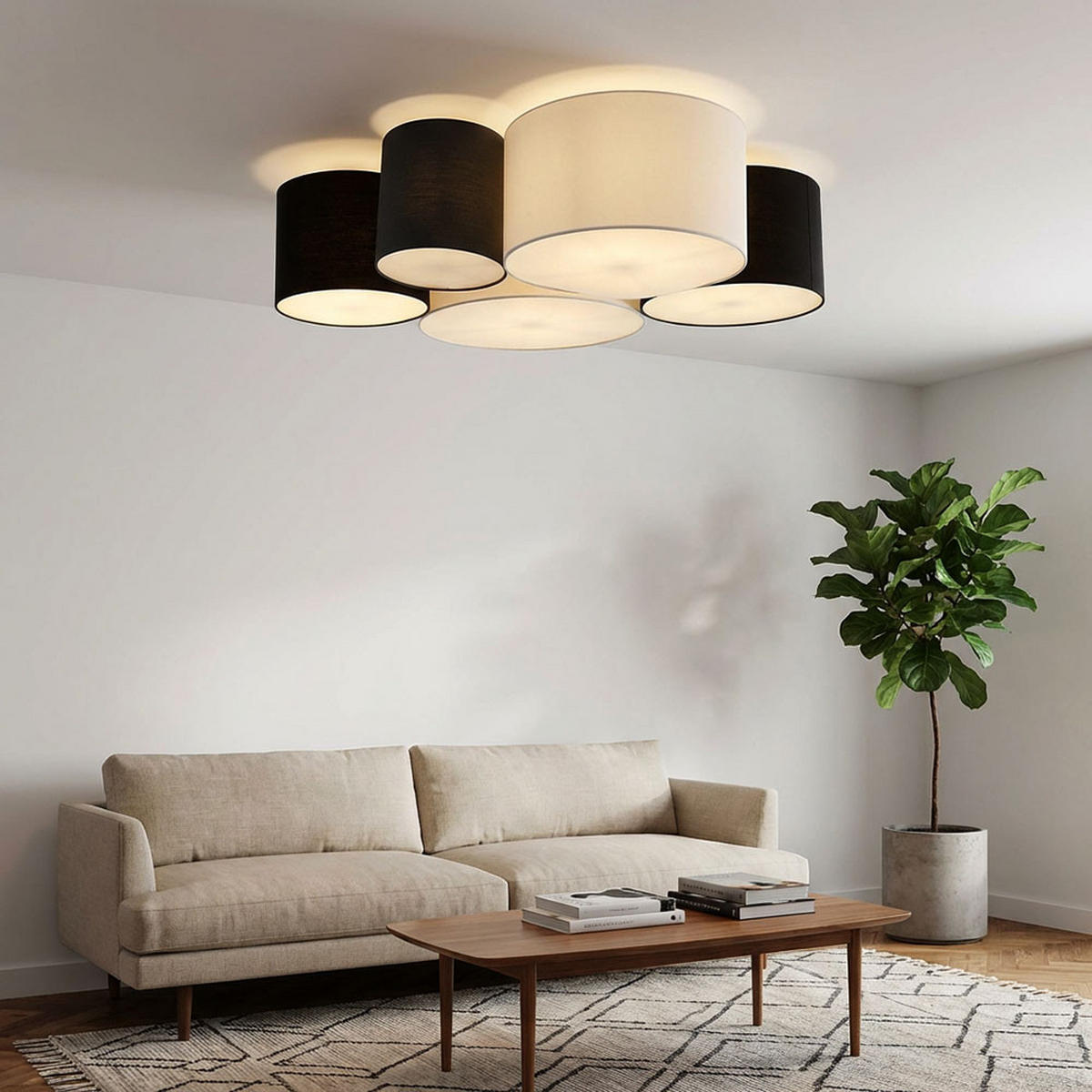 DECKENLEUCHTE Metall Textil Schwarz - Schwarz, Metall (90/76/26cm) - Globo Lighting