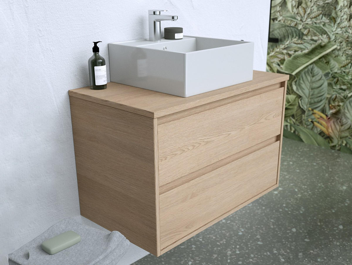EINZELWASCHTISCH - 80 cm x 45 cm - holz - naturfarben hell Milipam - Weiß, Keramik/Holz (80/50/45cm) - Vente-Unique
