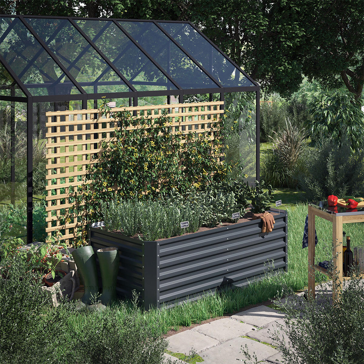 HOCHBEET Anthrazit 180 x 60 cm - Anthrazit, Metall (180/60/60cm) - OK-Living