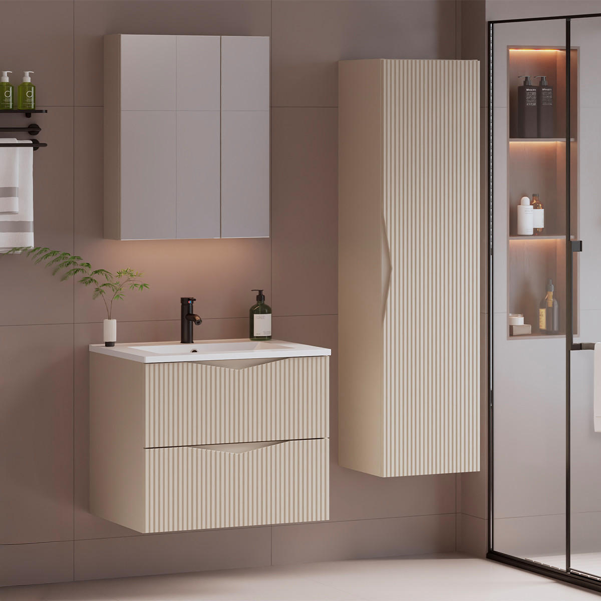 BADMÖBEL 60cm Tao 2er-Set Kaschmir - Beige, Holzwerkstoff (60/50/45.8cm) - Petits-meubles