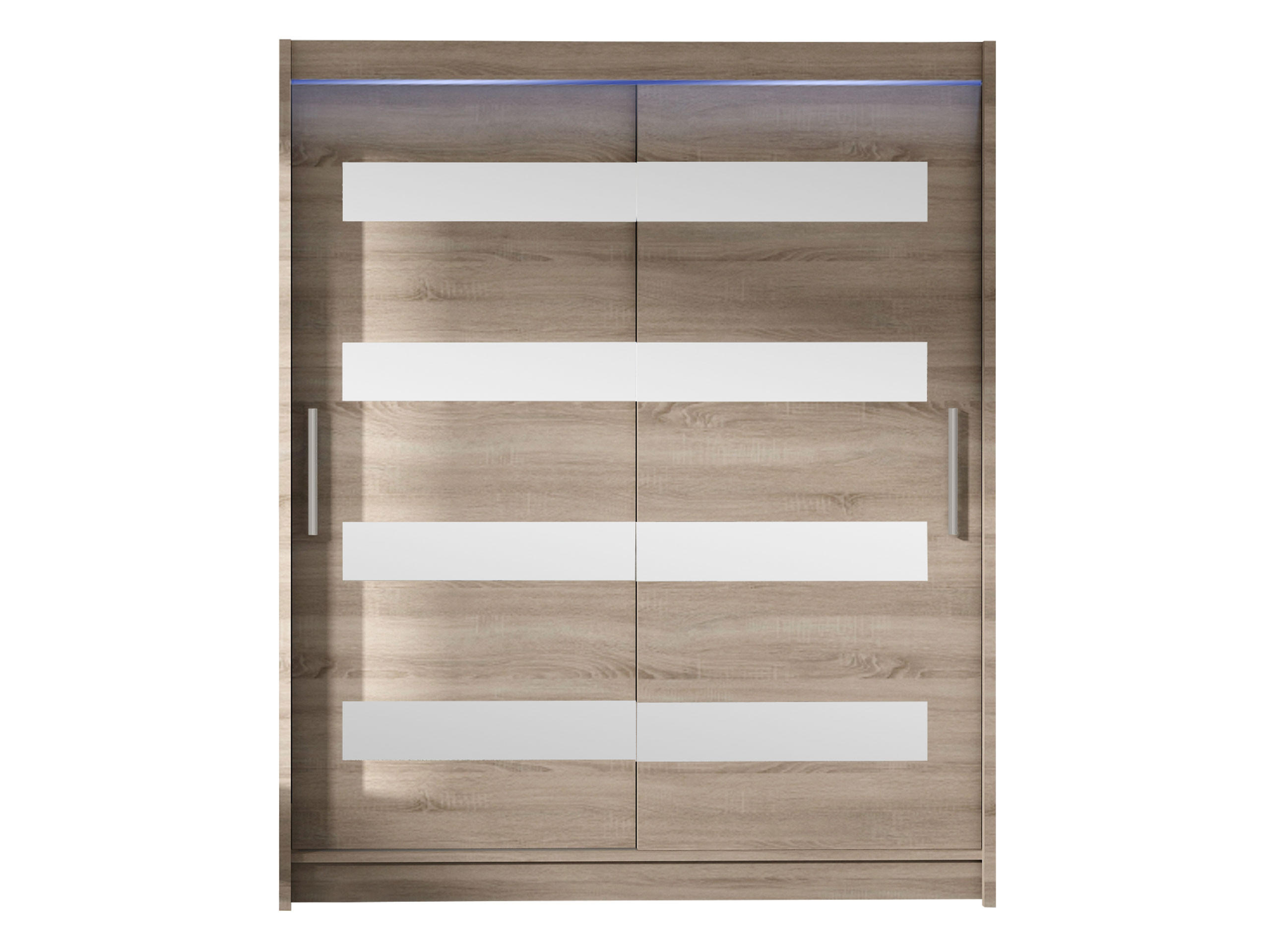 SCHWEBETÜRENSCHRANK Westa XIII, mit RGB LED Beleuchtung - Silberfarben/Trüffeleichefarben, Holzwerkstoff/Metall (150/200/58cm) - MIRJAN24