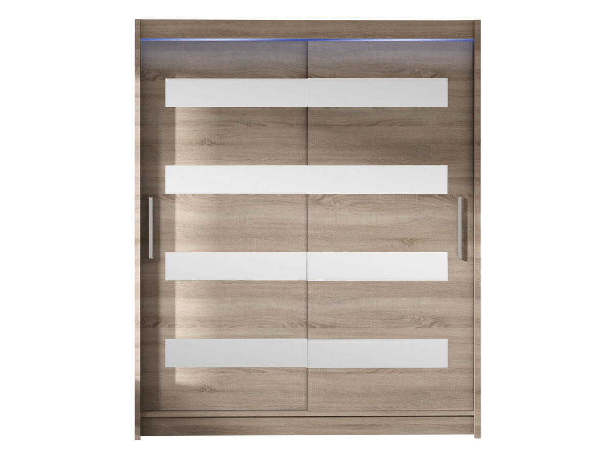 SCHWEBETÜRENSCHRANK Westa XIII, mit RGB LED Beleuchtung - Silberfarben/Trüffeleichefarben, Holzwerkstoff/Metall (150/200/58cm) - MIRJAN24