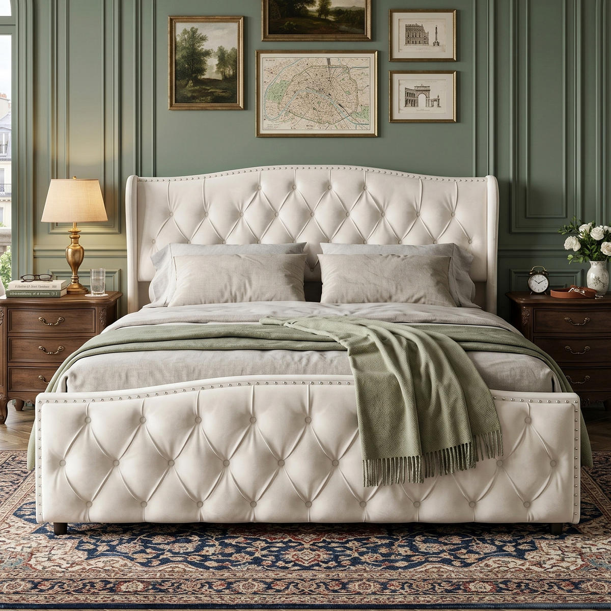 POLSTERBETT Wave-Design 160/200 cm mit Bettkasten & Nietendekor Samtstoff Beige - Beige, Textil (160/200cm) - Creahappy