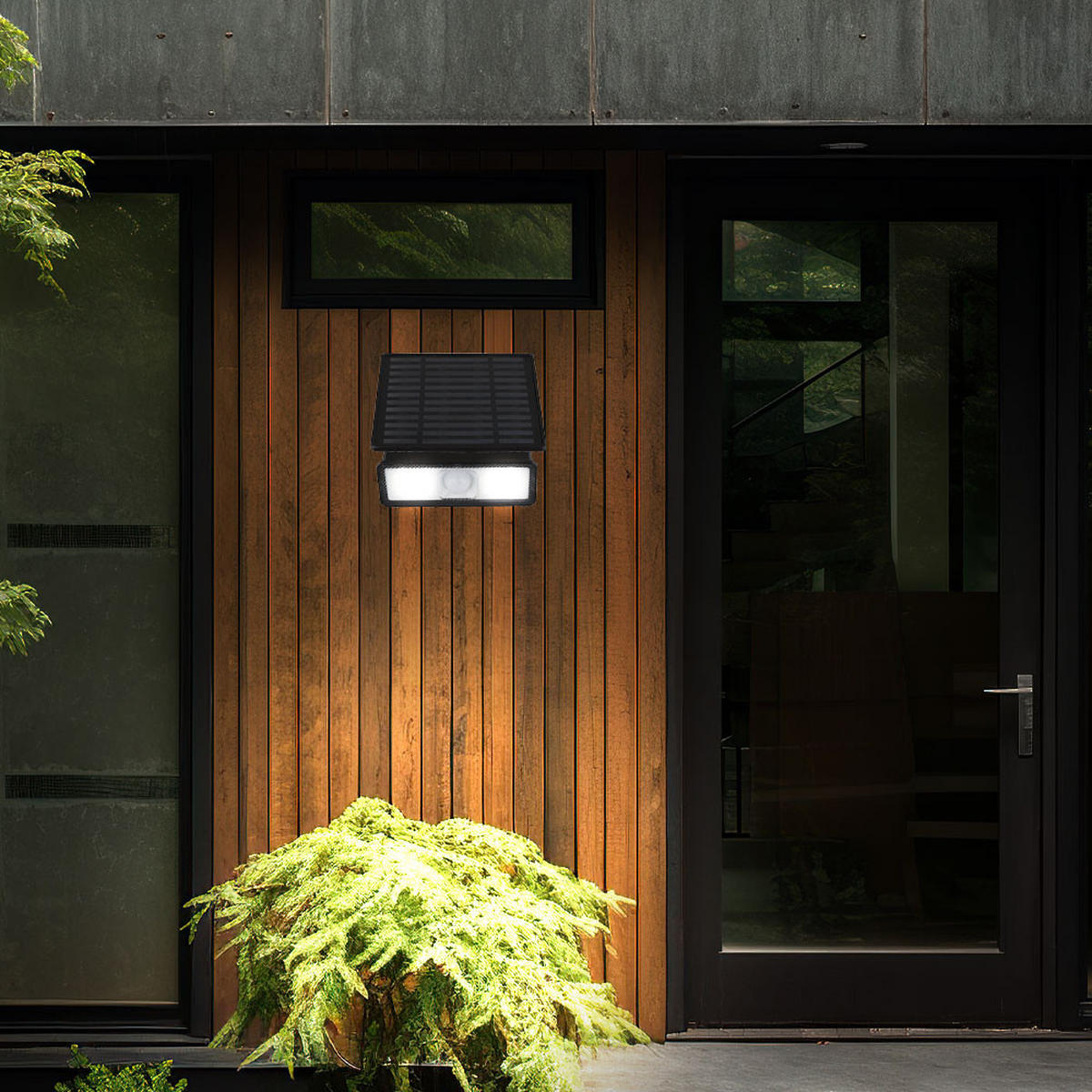 LED AUSSENLEUCHTE Solar Weiß Bewegungsmelder - Schwarz, Kunststoff (15/14.2/9cm) - Globo Lighting