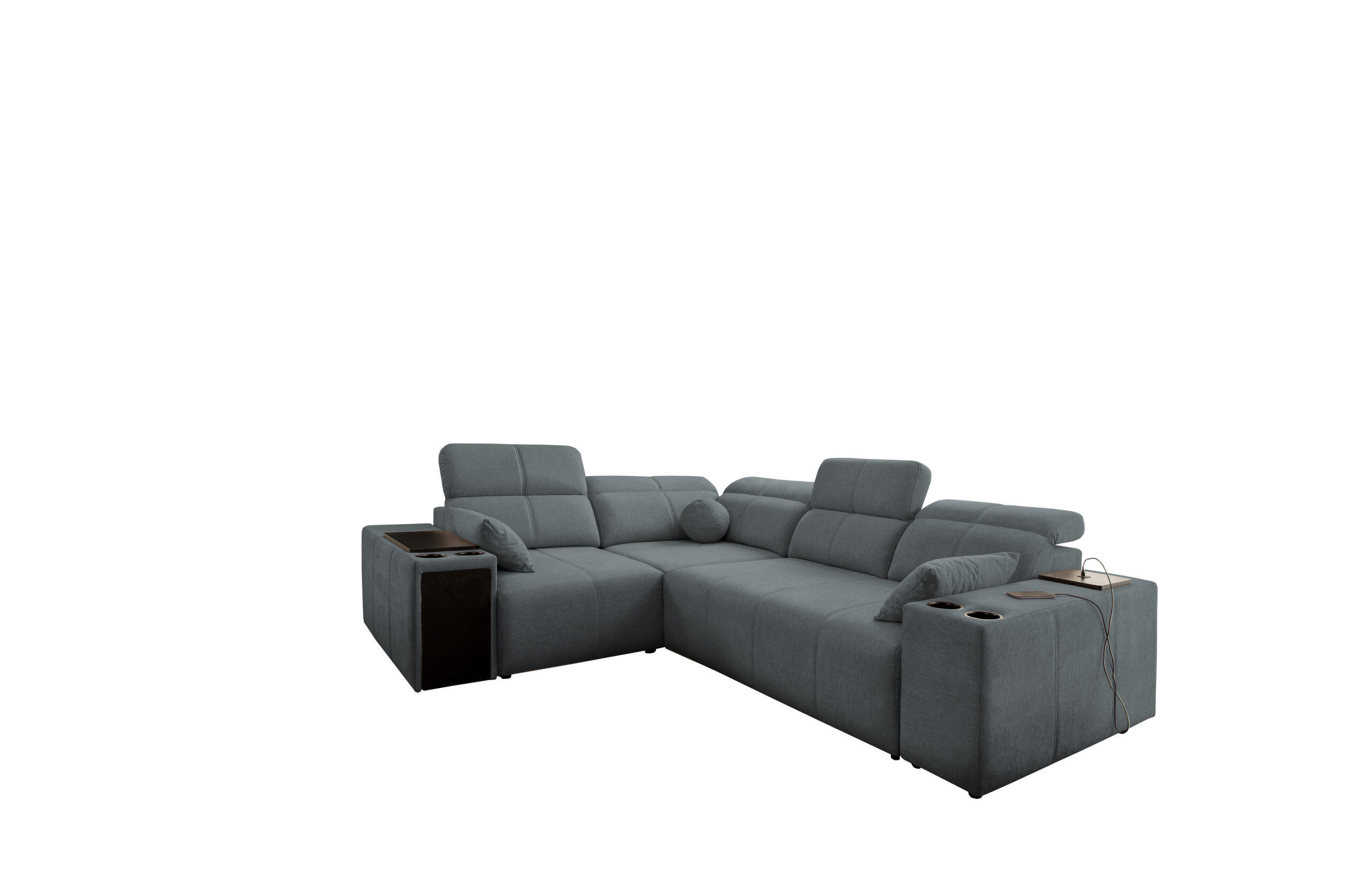 ECKSOFA Mit Schlaffunktion USB Und Verstellbarer Rückenlehne Mindy II Dunkelgrau Links - Dunkelgrau, Holz/Textil (219/288cm) - Kaiser Möbel