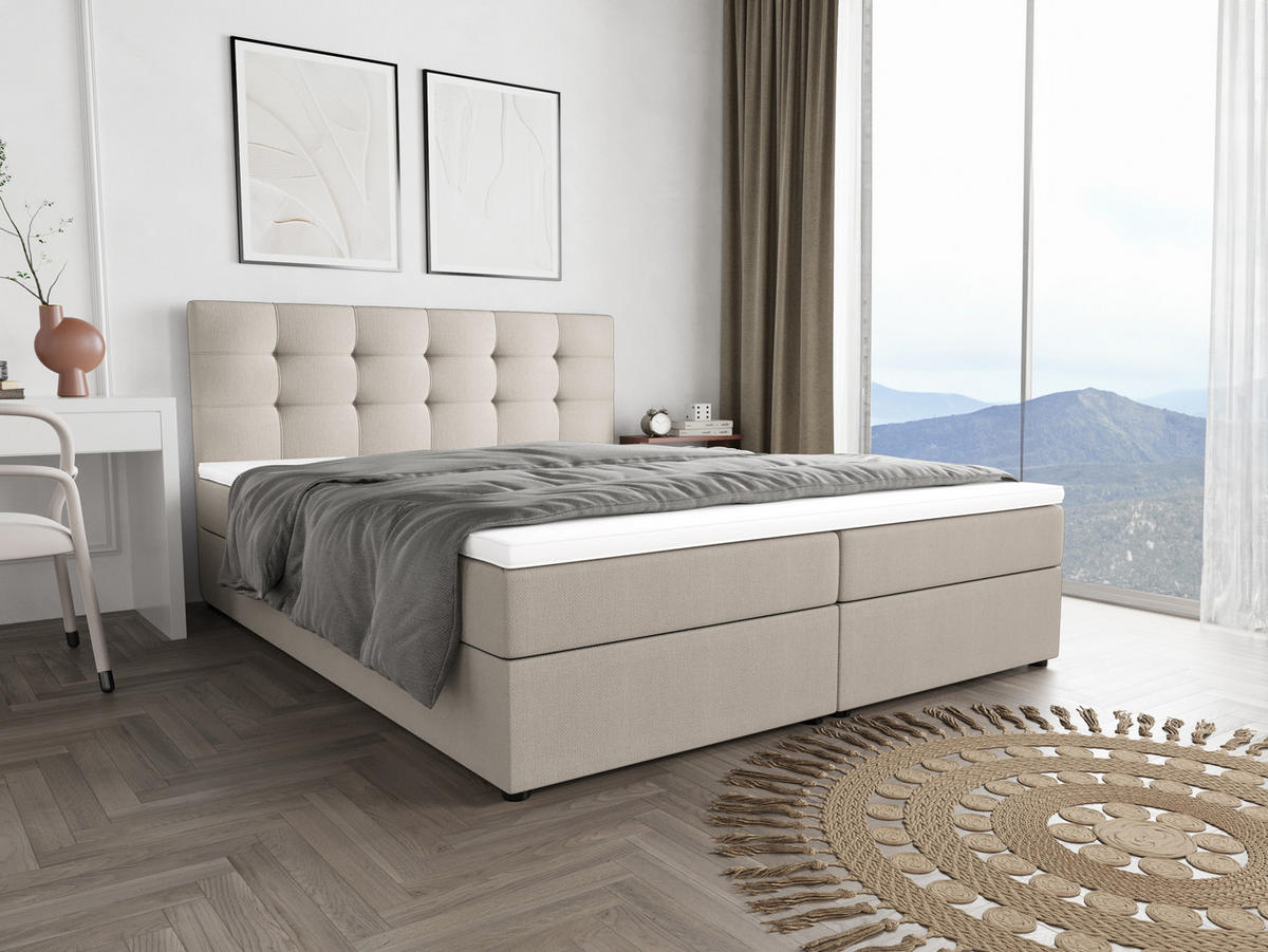 BOXBETT FADO 2 160x200, mit Matratze H3 und Topper, Cosmic 10 - Beige, Holz/Kunststoff (160/200cm) - Bedante