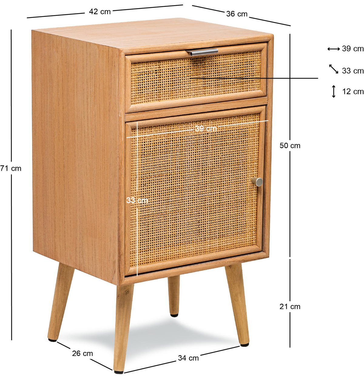 NACHTTISCH Rechteckig Braun 42 x 36 x 71 cm - Braun, Holz (42/71/36cm) - Nordlys