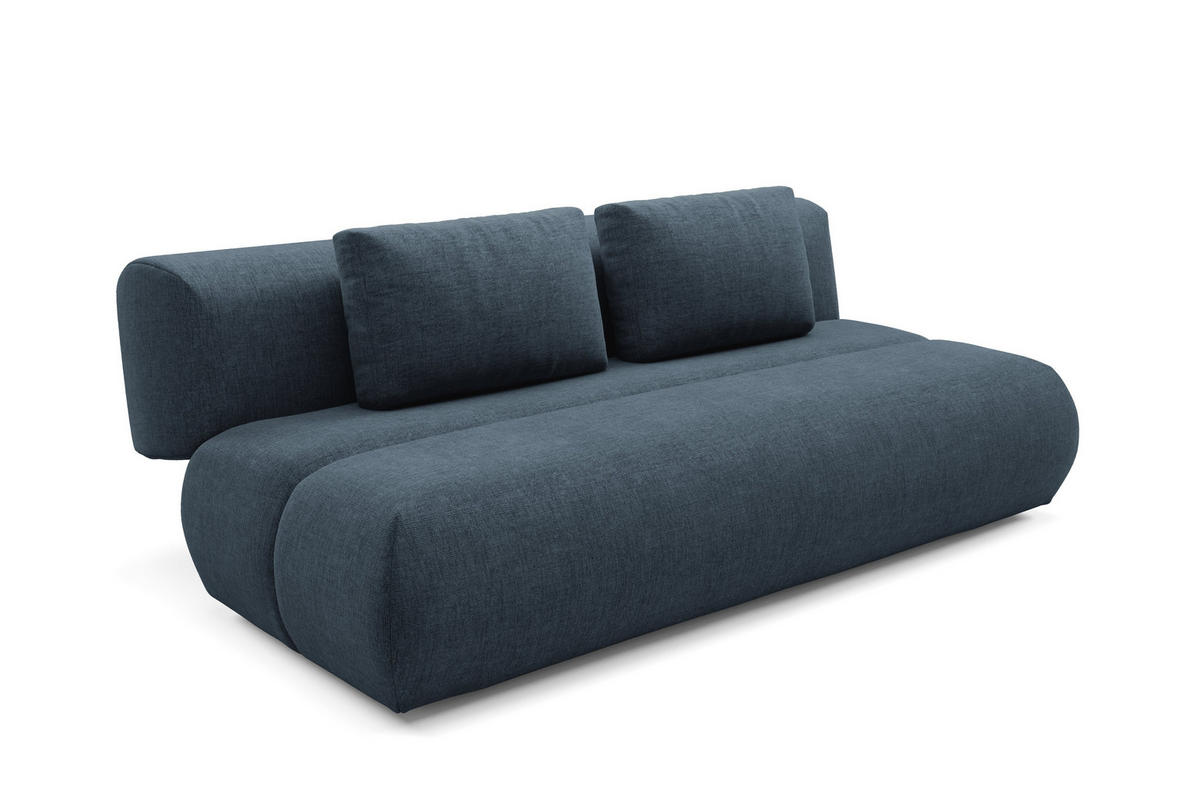 BETTSOFA ATOMO Blau Chenille-Stoff mit Schlaffunktion - Blau, Holz (217/82/134cm) - MASSENO