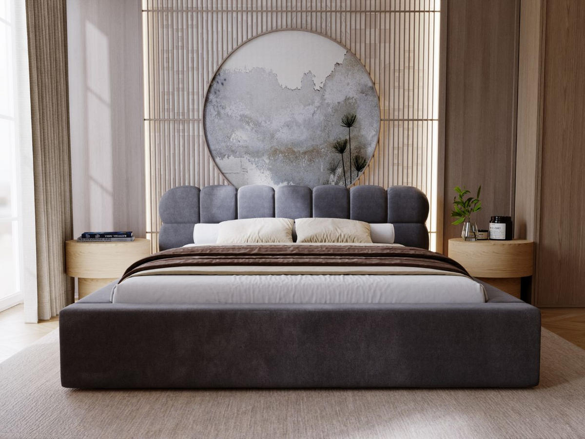 POLSTERBETT Plaza 160x200 Dunkelgrau - Dunkelgrau/Naturfarben, Holz/Kunststoff (160/200cm) - Graingold