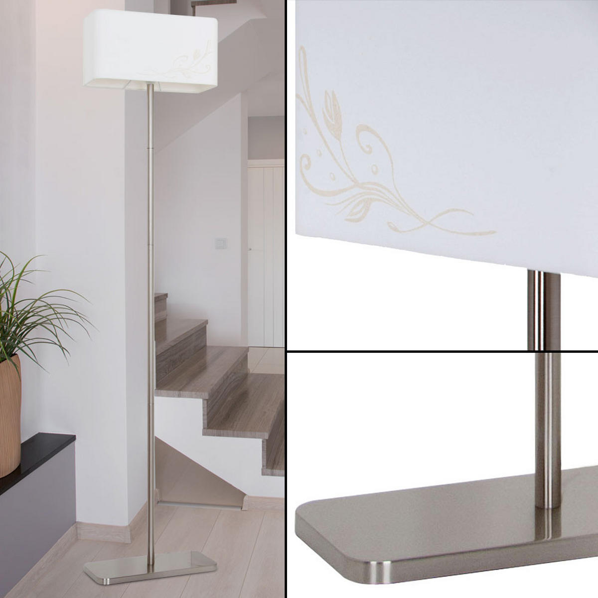 LED STEHLEUCHTE Nelson Silber Metall Textil - Silberfarben, Metall (36/16/154.6cm)