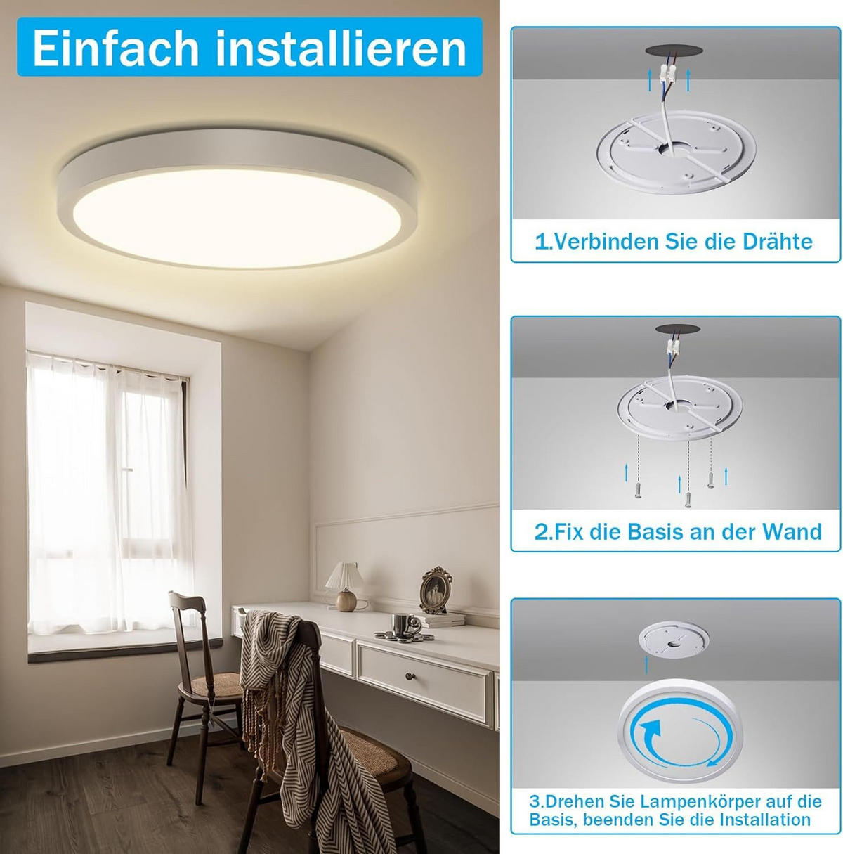 LED-DECKENLEUCHTE Hardy 23/23/3 cm - Weiß, Kunststoff (23/23/3cm) - Nettlife