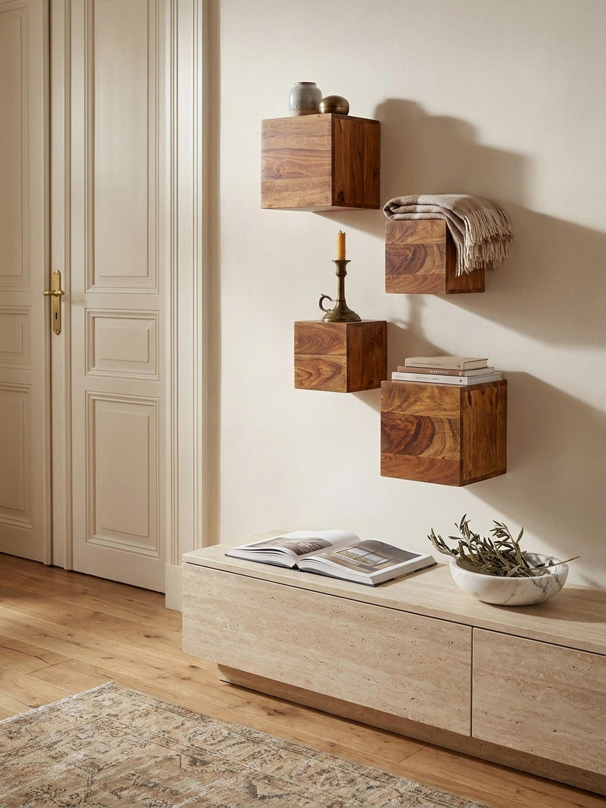WANDREGAL Massivholz Modern Stil 4er Set Cubes Design verschiedene Größen - Braun, Holz (25/25/25cm) - KADIMA DESIGN