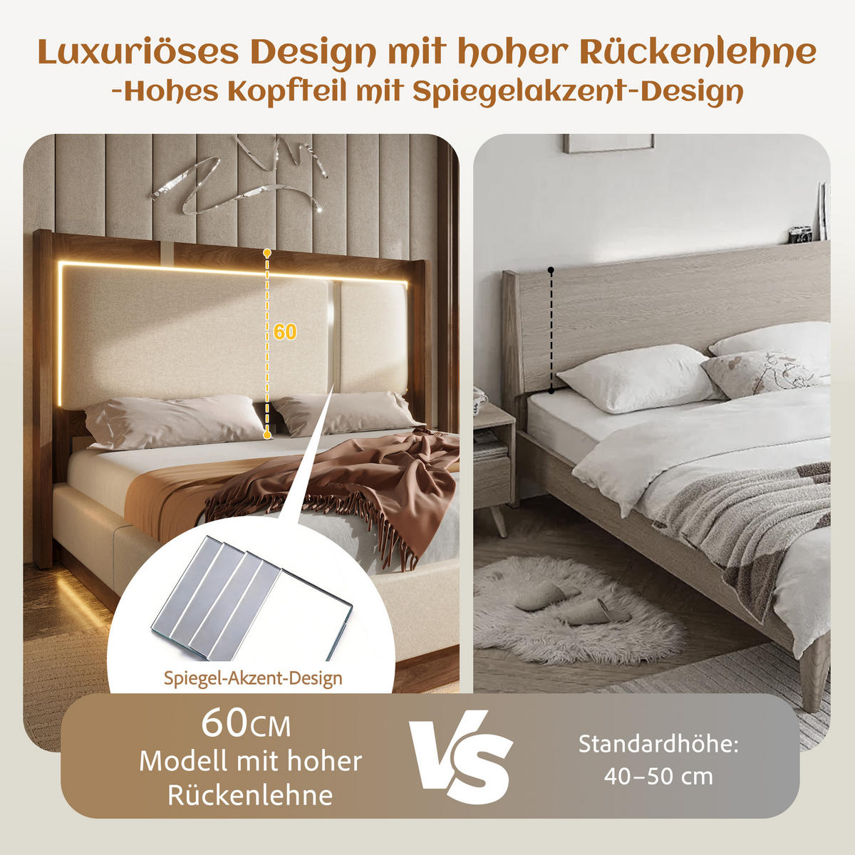 POLSTERBETT 140/200 cm in Beige mit LED und Bettkasten - Beige, Holzwerkstoff/Textil (140/200cm) - WISHDOR
