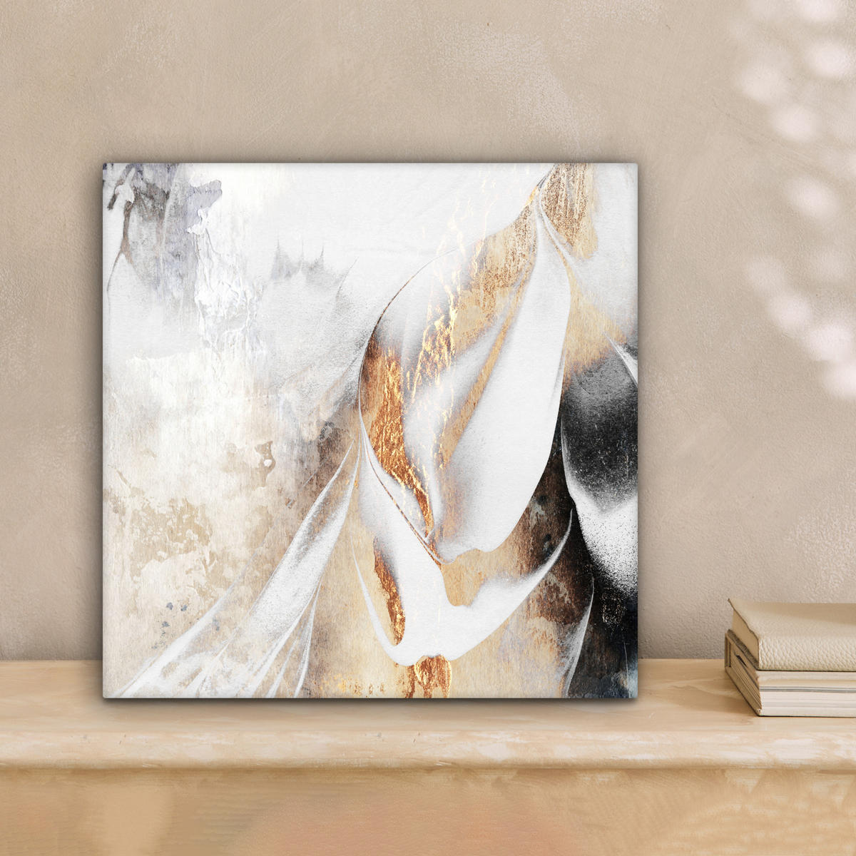 LEINWANDBILD Luxus - Abstrakt - Gold - Weiß 20x20 cm - Goldfarben, Textil (20/20cm) - MuchoWow