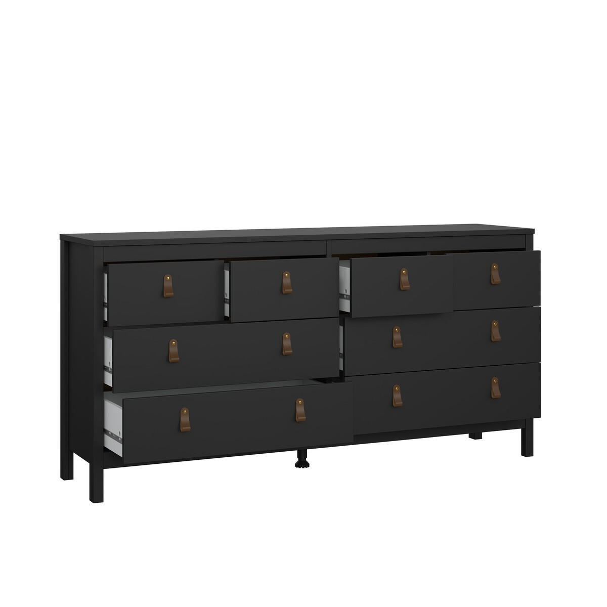 DOPPELTE Kommode mit 8 Schubladen matt schwarz barcelone 159,6/38,4/79,7 cm - Schwarz, Holzwerkstoff (38.4/79.7/159.6cm) - Calicosy