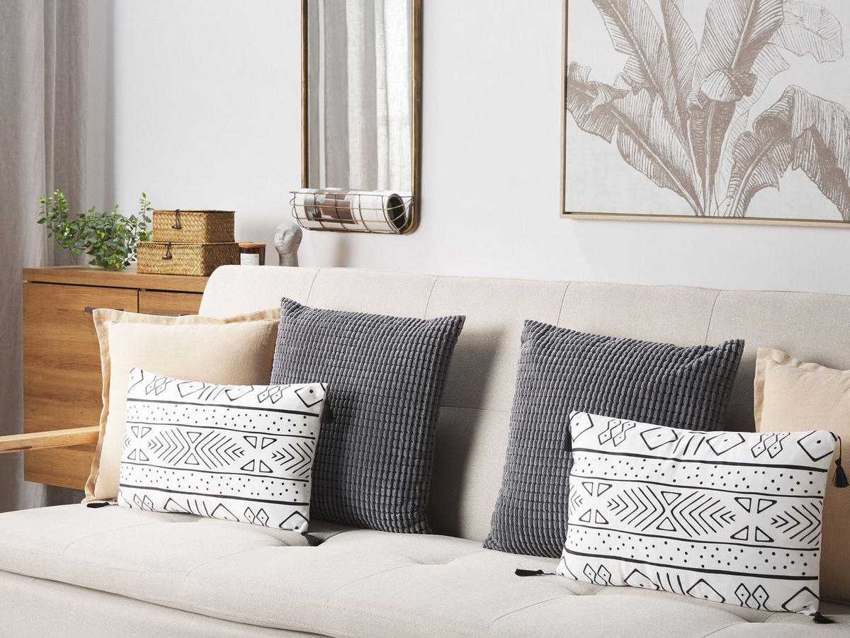 DEKOKISSEN 2er-Set Weiß 30/50 cm Schefflera - Weiß, Textil (30/50cm) - Beliani