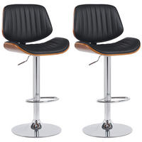 BARHOCKER 2er Set Lederlook Walnuss/Schwarz - Chromfarben/Walnussfarben, Textil/Metall (50/94/50cm) - CLP