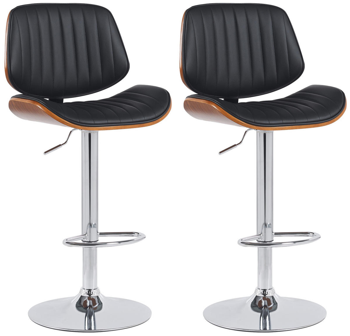 BARHOCKER 2er Set Lederlook Walnuss/Schwarz - Chromfarben/Walnussfarben, Textil/Metall (50/94/50cm) - CLP